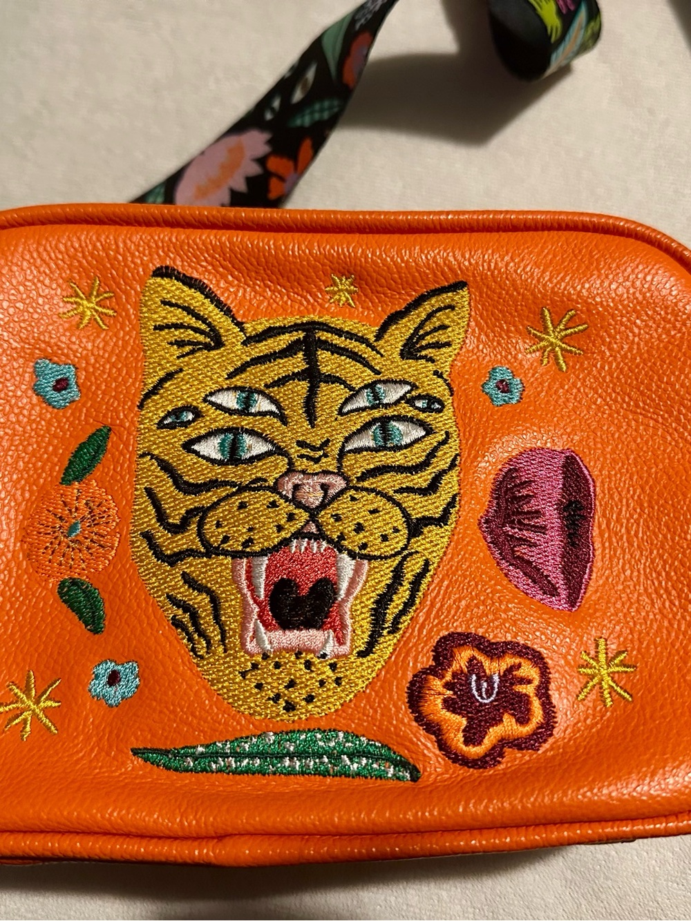 Orange Embroidered Tiger Crossbody Bag - Picture 7 of 7